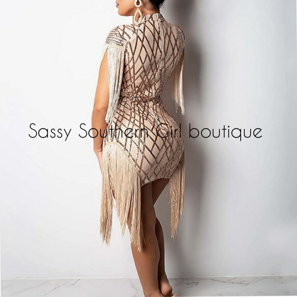 🆕⭐ Champagne Rose Gold sequin fringe mini dress - Picture 8 of 12